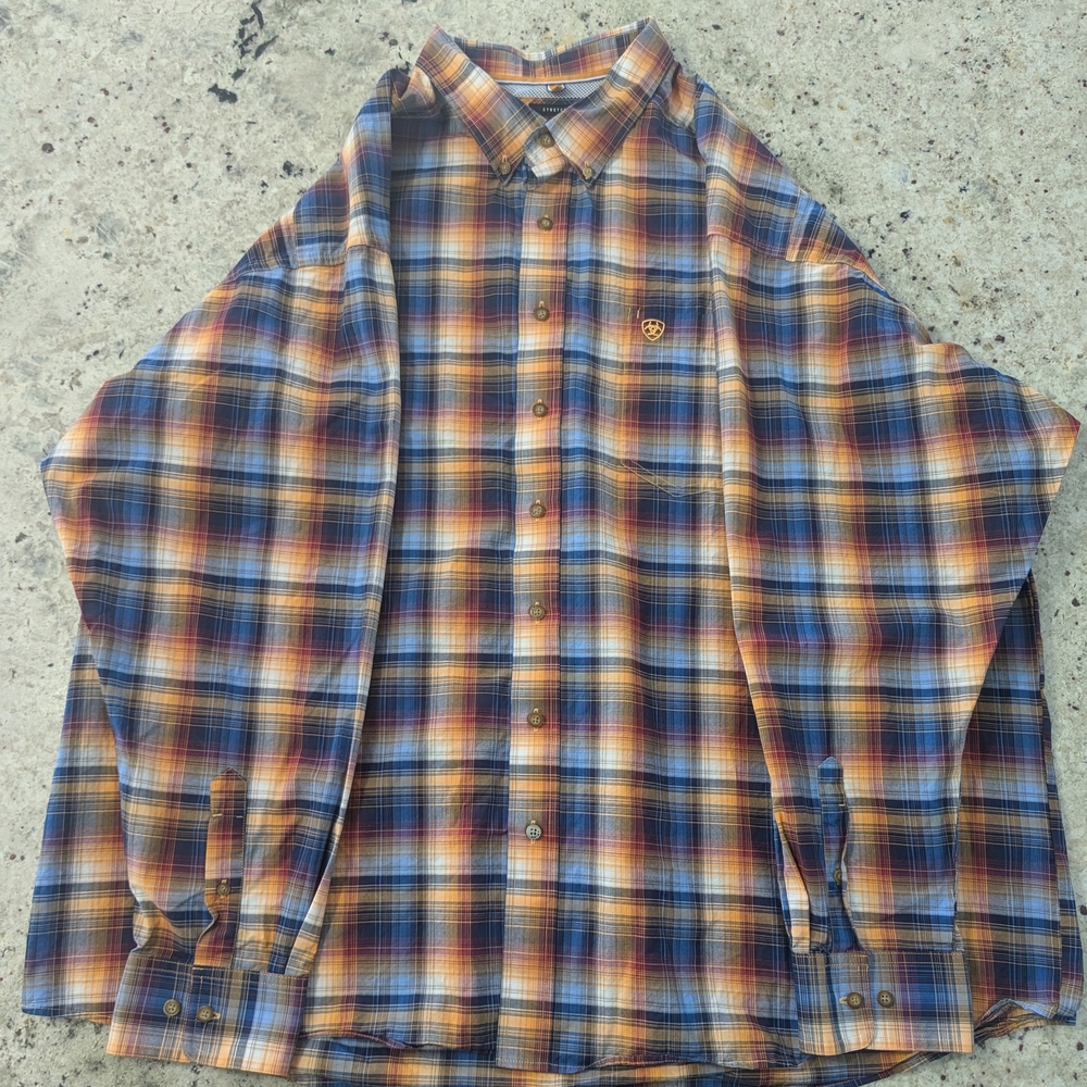 Ariat Men's Plaid Button-Down Shirt in Blue & Orange